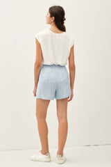 Light Blue Striped Linen Blend Shorts