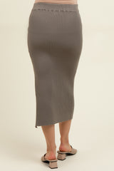 Olive Ribbed Knit Side Slit Maternity Midi Skirt