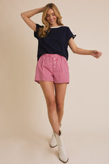 Red Gingham Button Accent Maternity Shorts