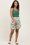 Light Olive Floral Smocked Waist Maternity Shorts