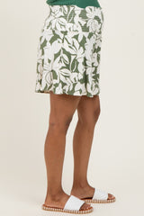Light Olive Floral Smocked Waist Maternity Shorts