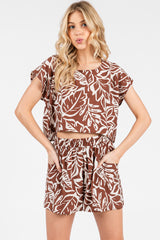 Brown Floral Side Pocket Shorts