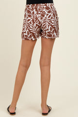 Brown Floral Side Pocket Maternity Shorts