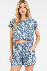 Blue Floral Side Pocket Maternity Shorts