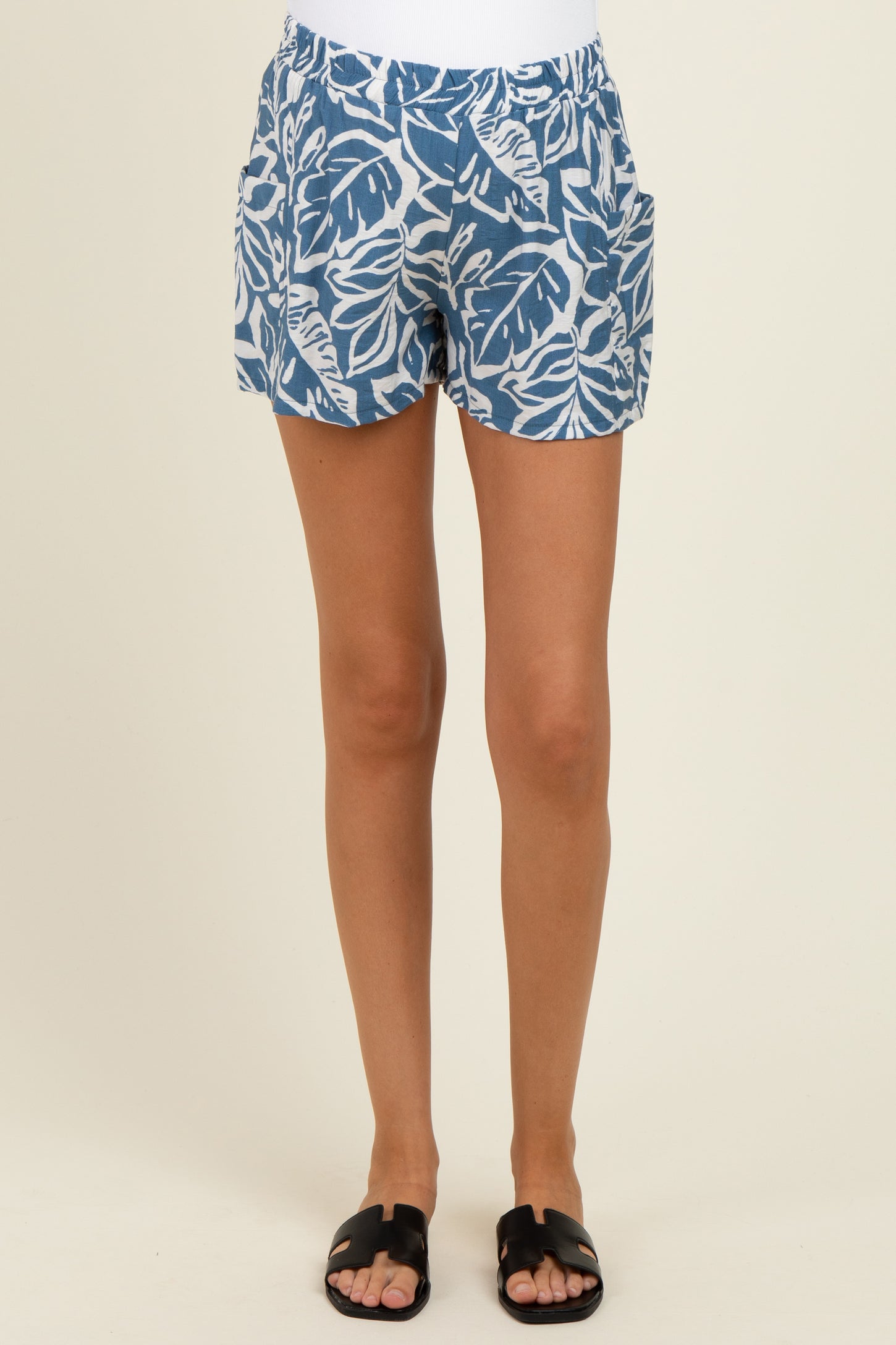 Blue Floral Side Pocket Maternity Shorts