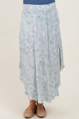 Blue Printed Smocked Waist Round Hem Maternity Midi Skirt