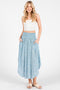 Blue Floral Smocked Waist Round Hem Midi Skirt