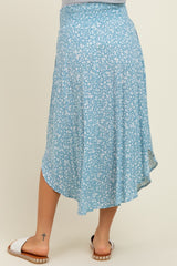 Blue Floral Smocked Waist Round Hem Maternity Midi Skirt