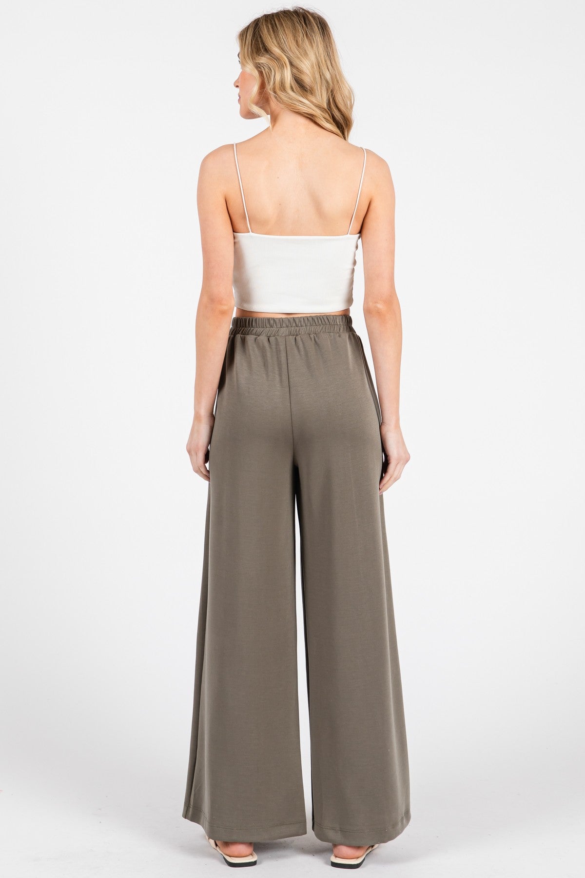 Olive Drawstring Wide Leg Pants