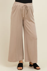 Beige Drawstring Wide Leg Maternity Pants