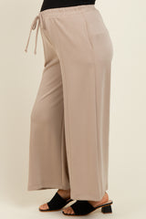 Beige Drawstring Wide Leg Maternity Pants