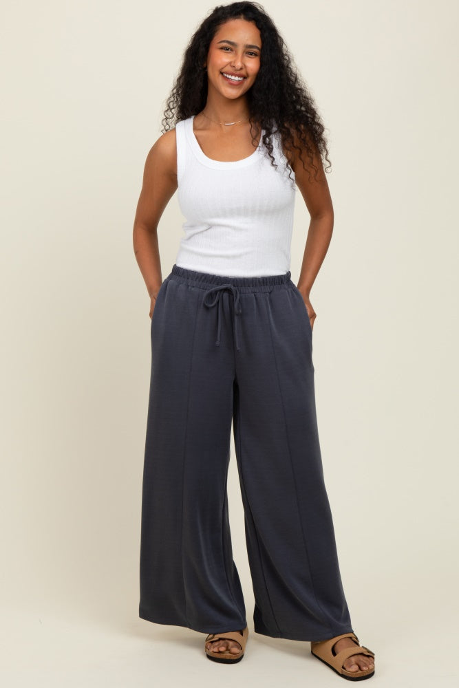 Charcoal Drawstring Wide Leg Pants