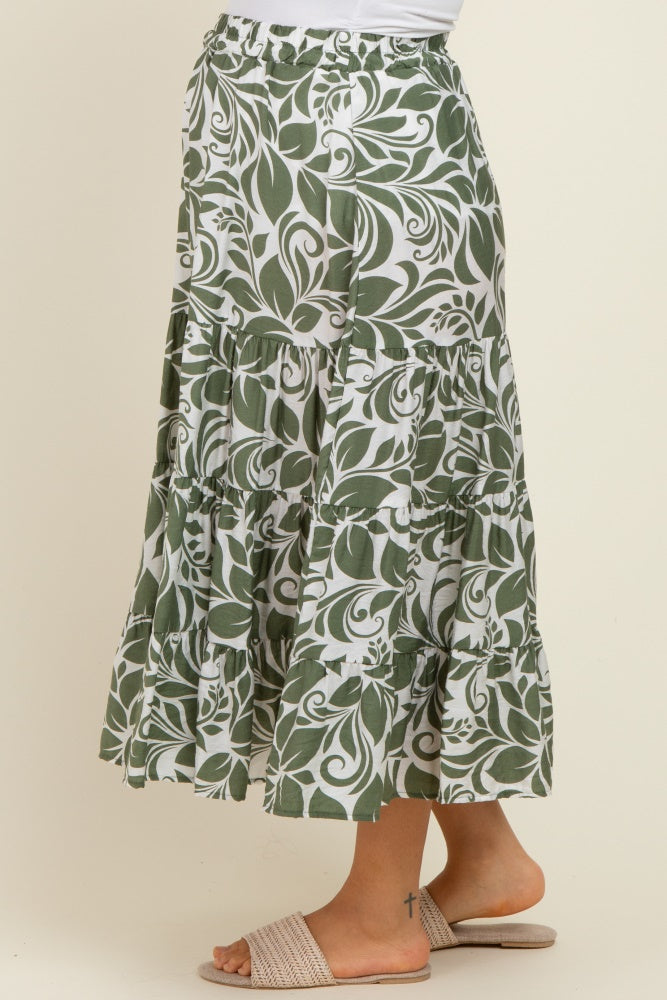 Olive Floral Tiered Maternity Maxi Skirt