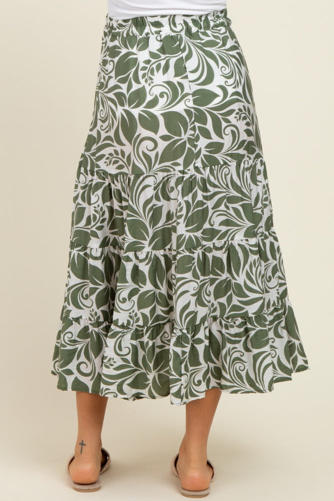 Olive Floral Tiered Maternity Maxi Skirt