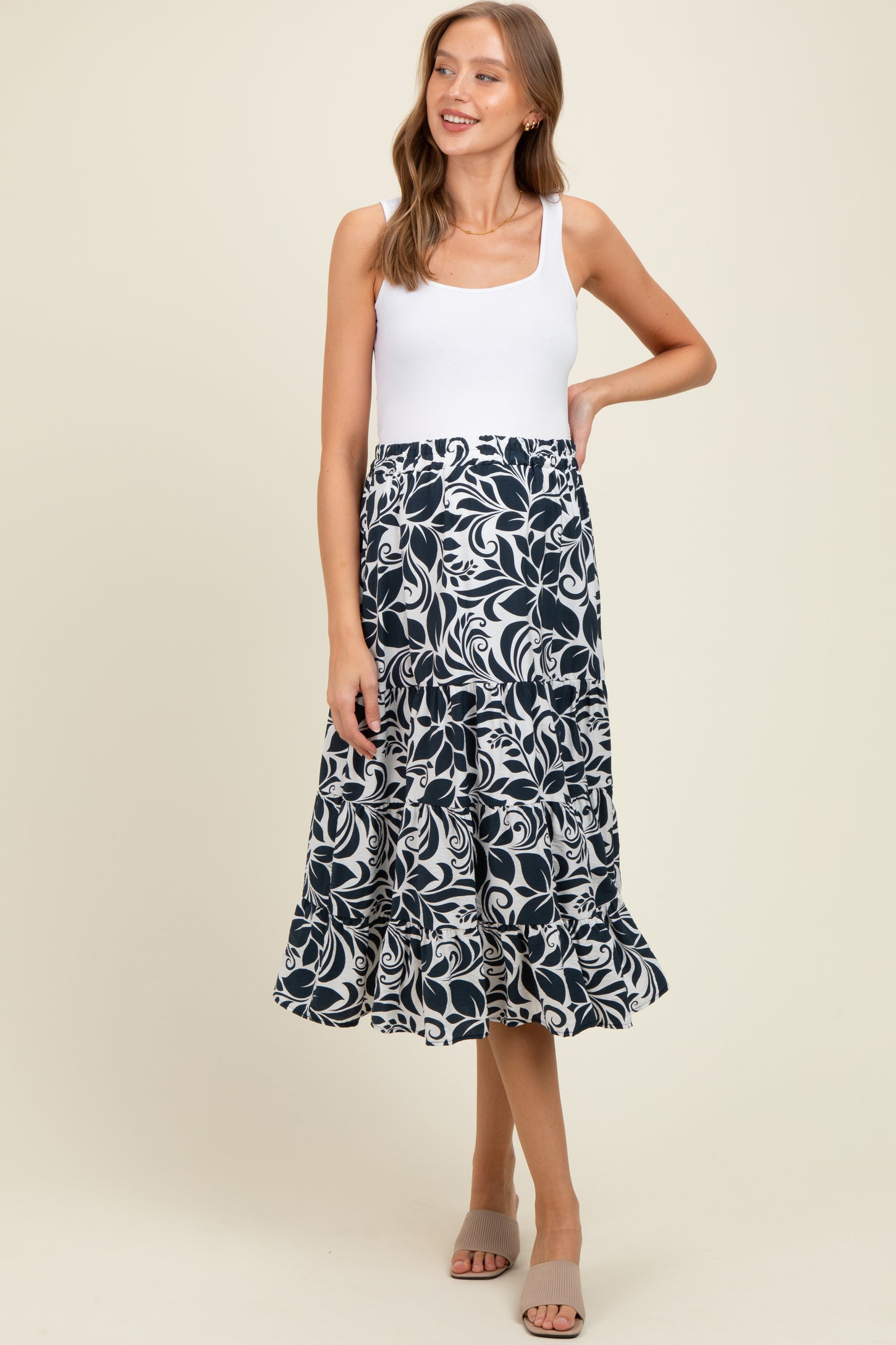 Charcoal Floral Tiered Maternity Maxi Skirt