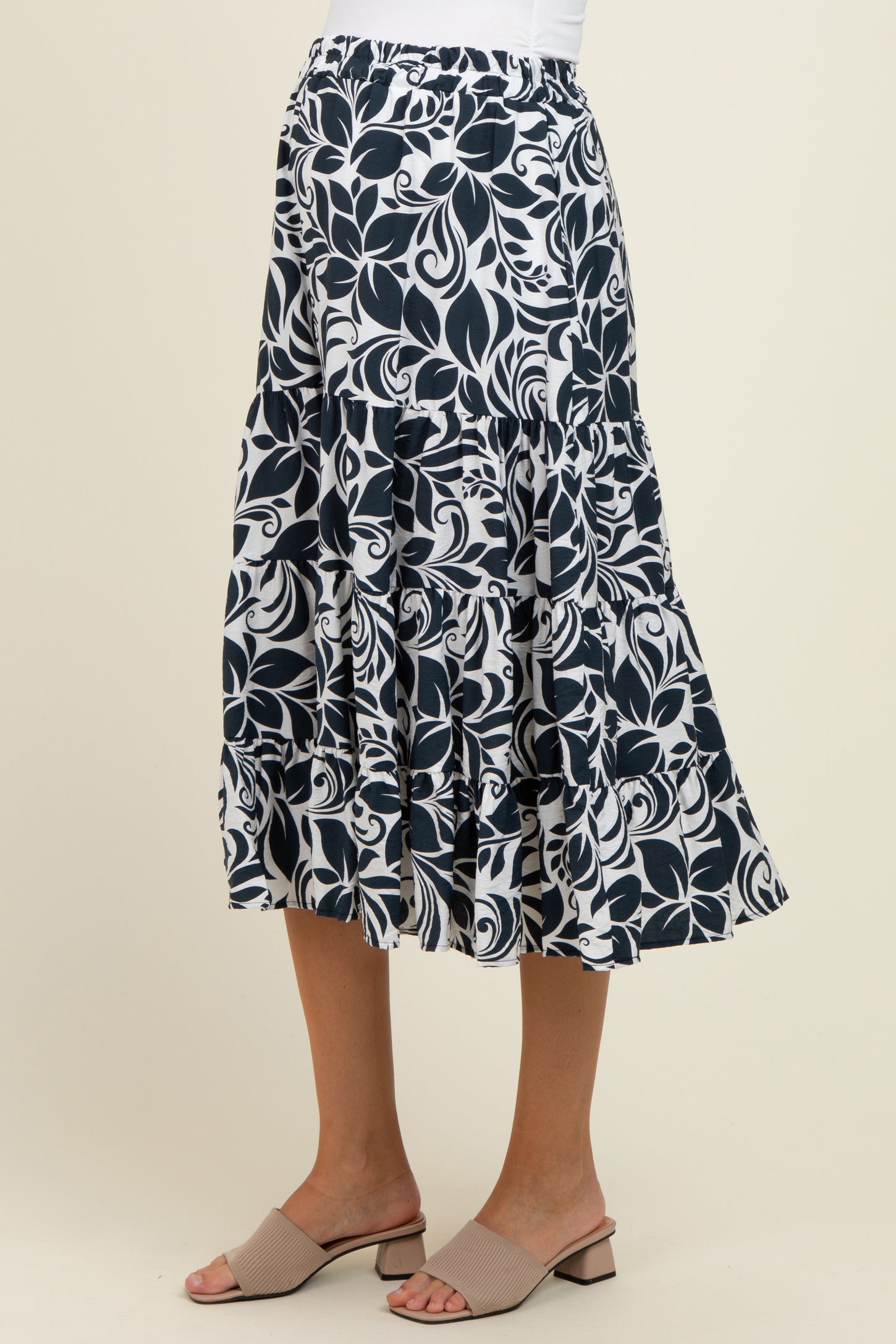 Charcoal Floral Tiered Maternity Maxi Skirt