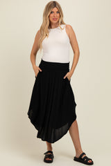 Black Smocked Waist Rounded Hem Maternity Skirt