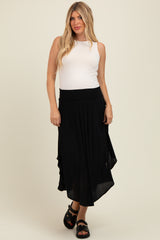 Black Smocked Waist Rounded Hem Maternity Skirt
