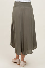 Olive Smocked Waist Rounded Hem Maternity Skirt