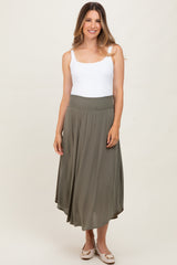 Olive Smocked Waist Rounded Hem Maternity Skirt