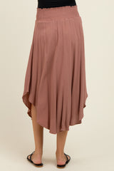 Mauve Smocked Waist Rounded Hem Maternity Midi Skirt