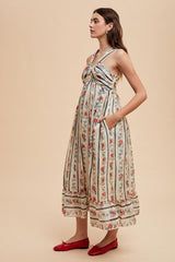Multi Color Striped Floral Cotton Maxi Dress