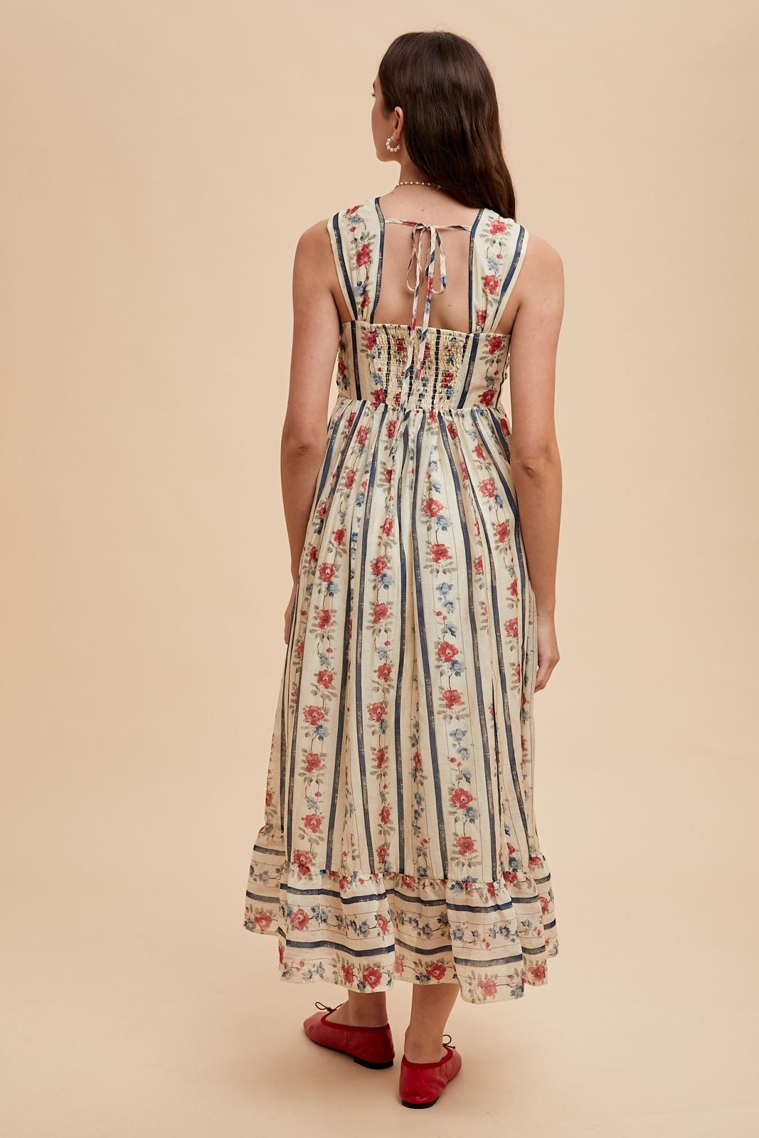 Multi Color Striped Floral Cotton Maxi Dress