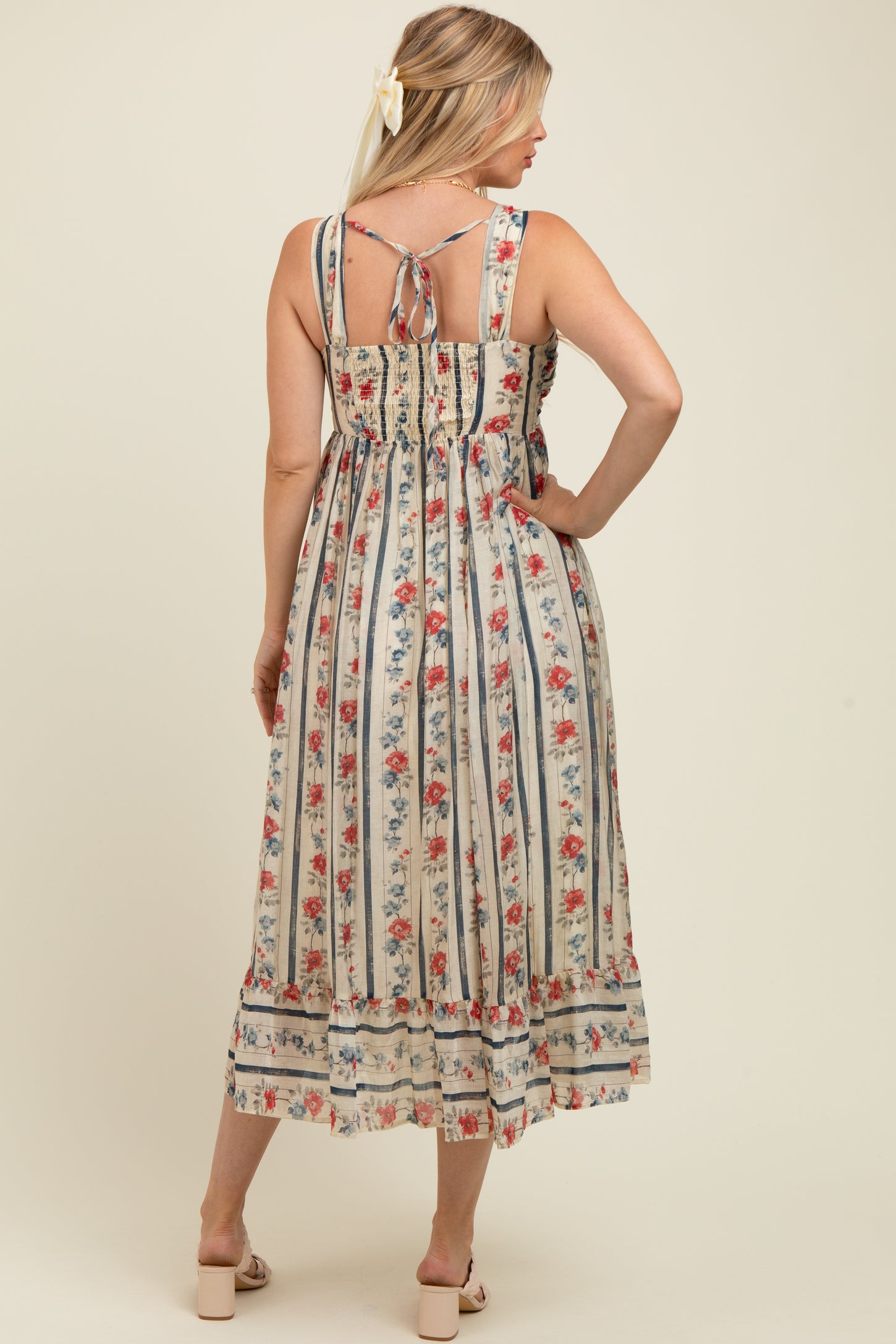 Multi Color Striped Floral Cotton Maternity Maxi Dress