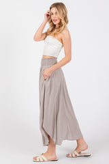 Light Grey Smocked Waist Rounded Hem Midi Skirt