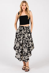 Black Floral Smocked Waistband Maternity Midi Skirt