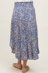 Blue Floral Smocked Waist Maternity Skirt
