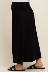 Black Foldover Waist Side Slit Maternity Maxi Skirt