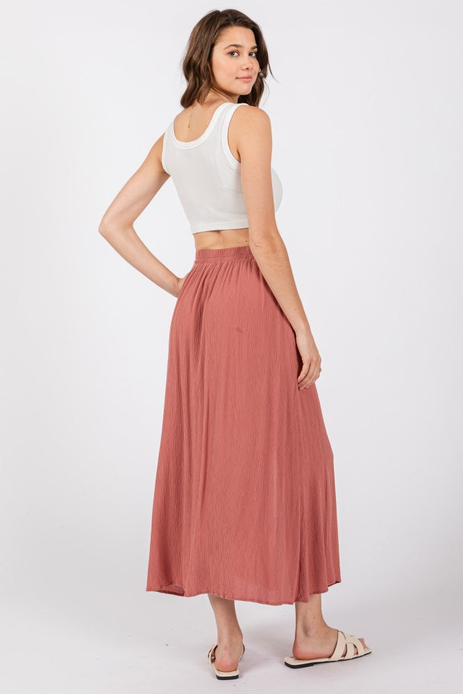 Mauve Button Accent Maxi Skirt