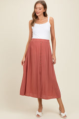 Mauve Button Accent Maternity Maxi Skirt