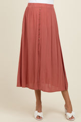 Mauve Button Accent Maternity Maxi Skirt