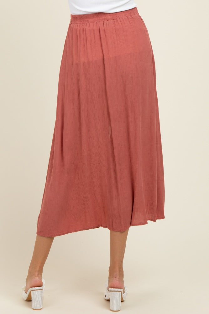 Mauve Button Accent Maternity Maxi Skirt