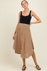 Beige Button Accent Round Hem Maternity Skirt