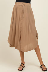 Beige Button Accent Round Hem Maternity Skirt