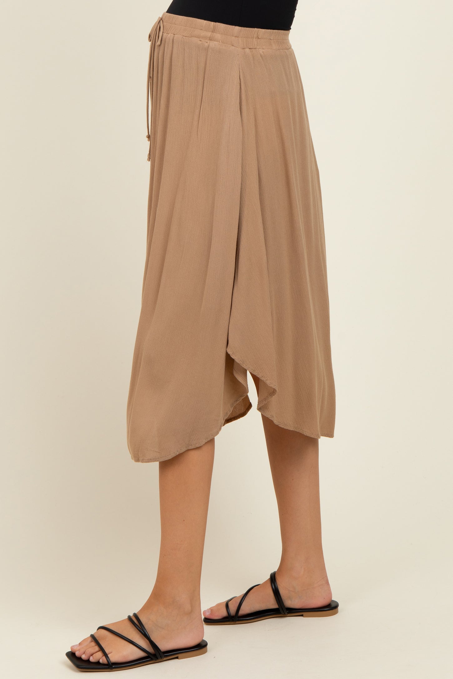 Beige Button Accent Round Hem Maternity Skirt