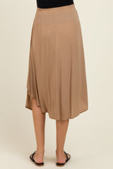 Beige Button Accent Round Hem Maternity Skirt