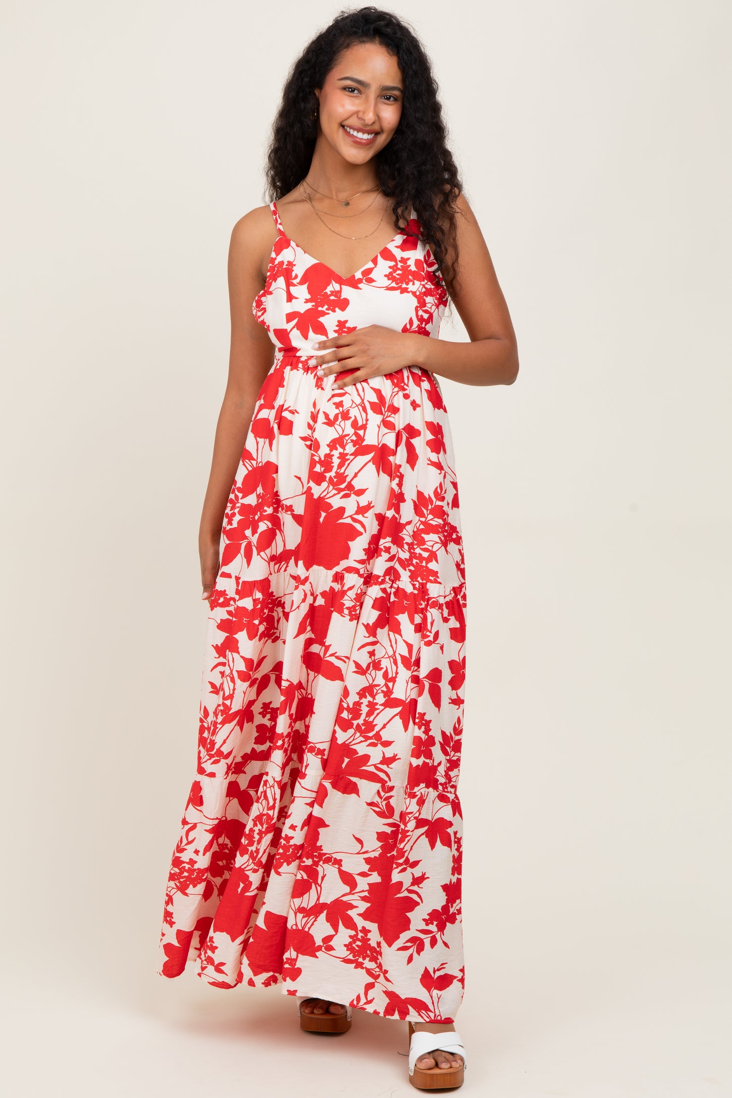 Red Floral Cutout Tie Back Maternity Maxi Dress – PinkBlush