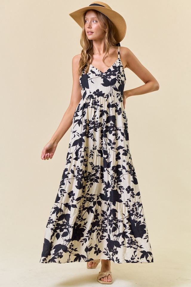 Black Floral Cutout Tie Back Maternity Maxi Dress