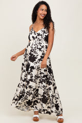 Black Floral Cutout Tie Back Maternity Maxi Dress