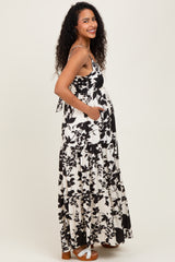 Black Floral Cutout Tie Back Maternity Maxi Dress