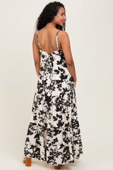 Black Floral Cutout Tie Back Maternity Maxi Dress