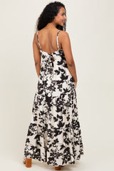 Black Floral Cutout Tie Back Maternity Maxi Dress