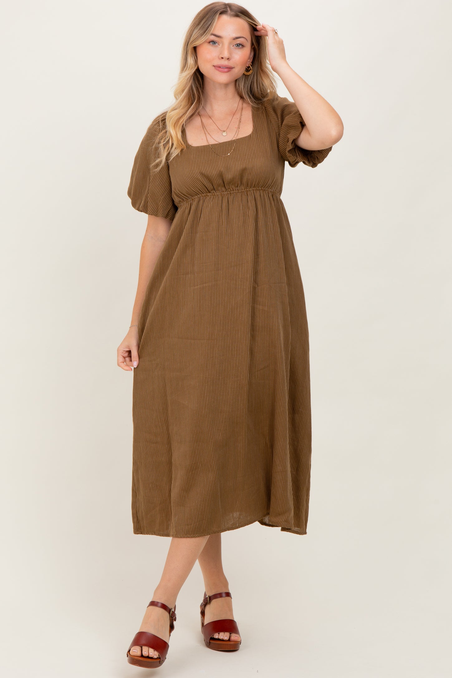 camel ribbed midi dress Camel Ribbed Basic Midi Dress PinkBlush