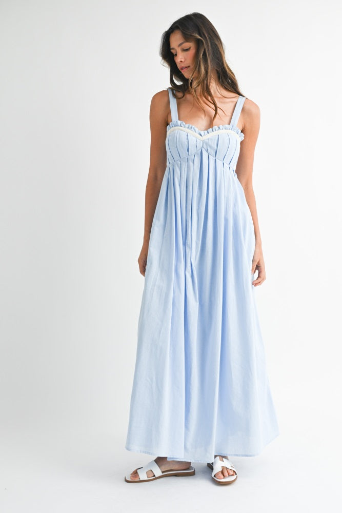 Light Blue Sweetheart Neckline Open Back Maxi Dress