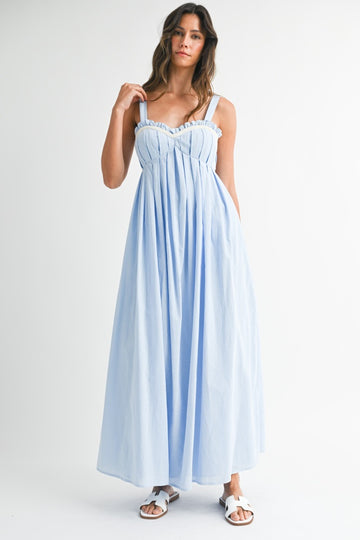 Light Blue Sweetheart Neckline Open Back Maxi Dress