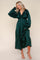 Hunter Green Solid V-Neck Satin Long Sleeve Maxi Dress
